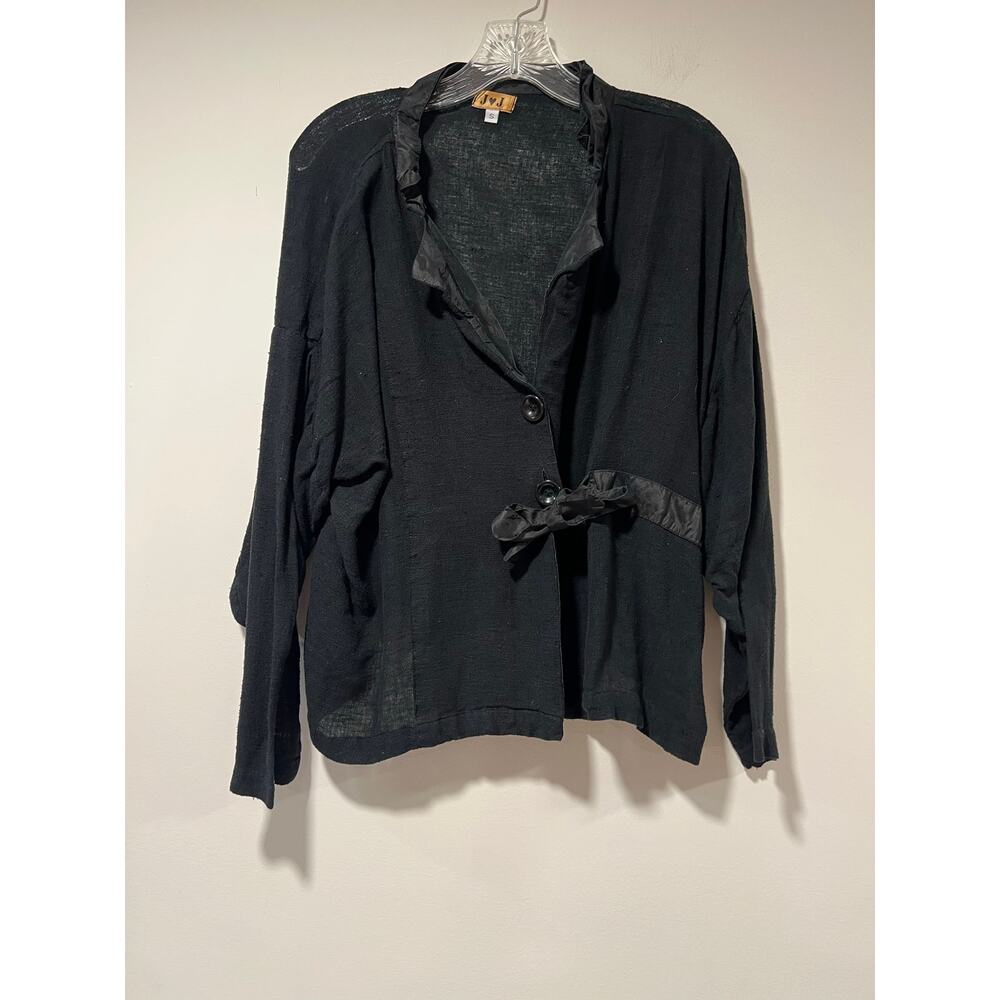 Machine Washable 100% Silk Cardigan Shirt Sheer Black Size Small